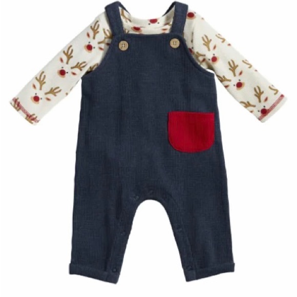Mud Pie Reindeer Overalls BNWT size 6-9M - Picture 1 of 1